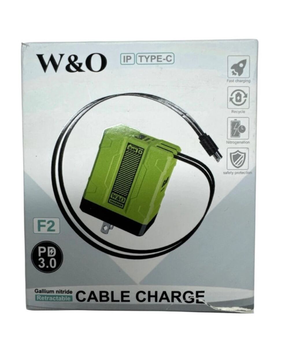 New Retractable FAST Powerful Charger PD3.0 Type‑C + Lightning W&O F2 GaN